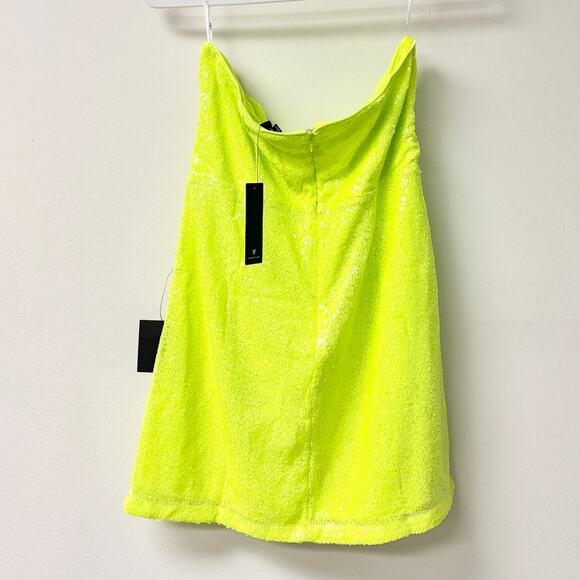 NWT Lulus Embellished Sequin Strapless Mini Dress Neon Yellow Women's Large - Picture 3 of 6